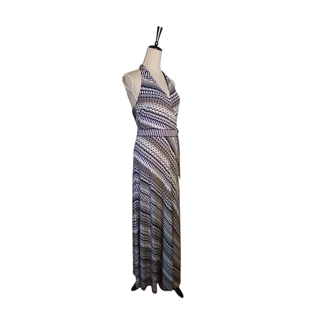 Halter Wrap Maxi Dress Slimming Geometric Print - Picture 3 of 8